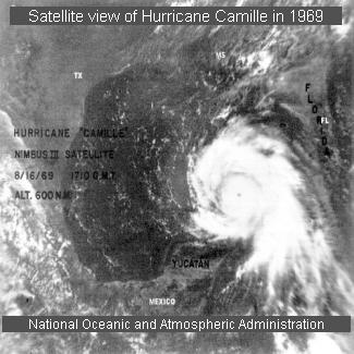 Hurricane Camille satellite view, 1969
