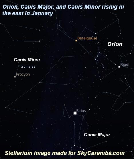 Orion followed by his hunting dogs, rising in the east