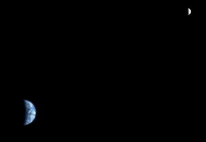 Earth and its moon as seen from the Mars Reconnaissance mission