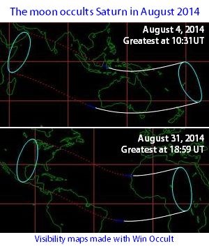 Visibility maps for the moon occulting Venus in August 2014