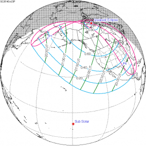 October 23, 2014 partial solar eclipse visibility map