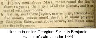 Uranus is called Georgium Sidus in Benjamin Banneker's almanac for 1793