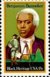 Benjamin Banneker, depicted as a surveyor on this postage stamp, earned a reputation for understanding mathematics and astronomy.