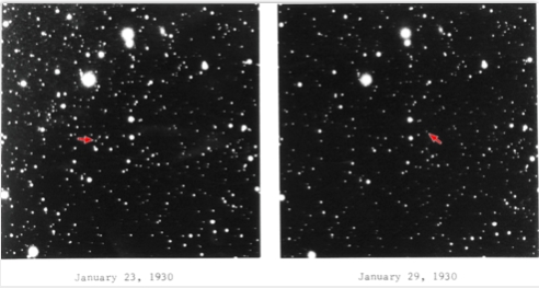 Pluto was found using these images taken in January 1930 at the Lowell Observatory.