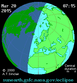 Animation showing the total solar eclipse path on March 20, 2015