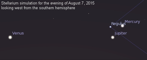 Mercury, Jupiter, Regulus, and Venus on August 7, 2015