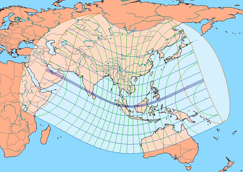 Visibility map for the annular solar eclipse of December 26, 2019