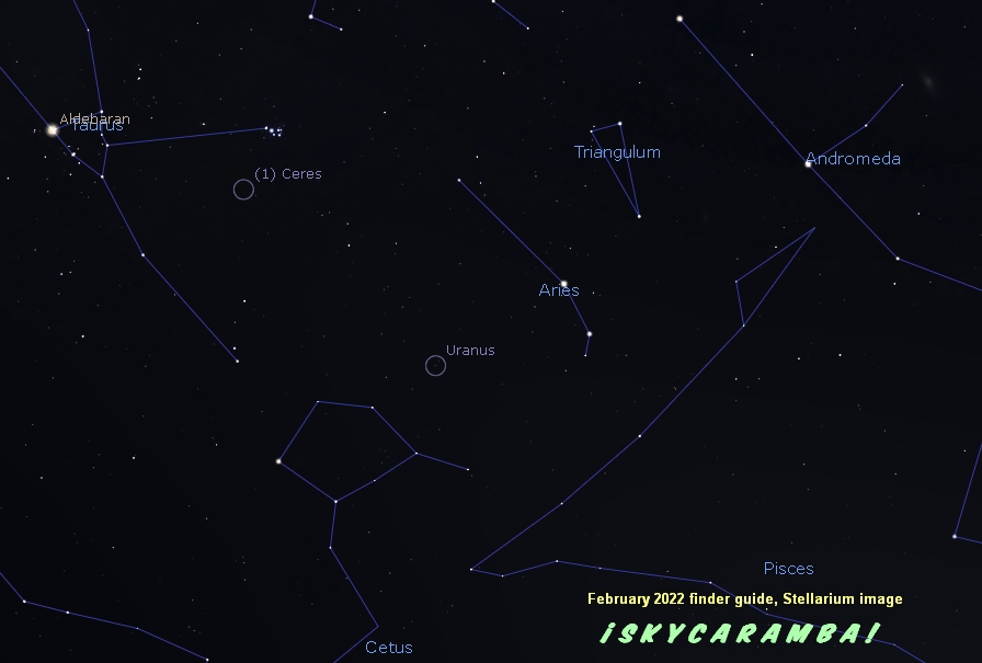 Animated finder guide for Uranus and Ceres in February 2022