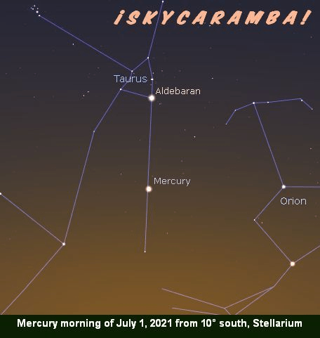 Graphic showing Mercury's movement in the morning sky July 1 to 23, 2021 from 10° south latitude