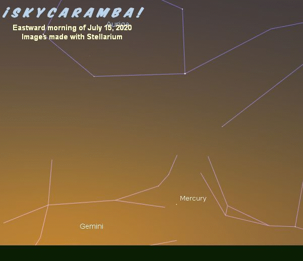 Mercury's movement in the morning sky in July and August 2020.