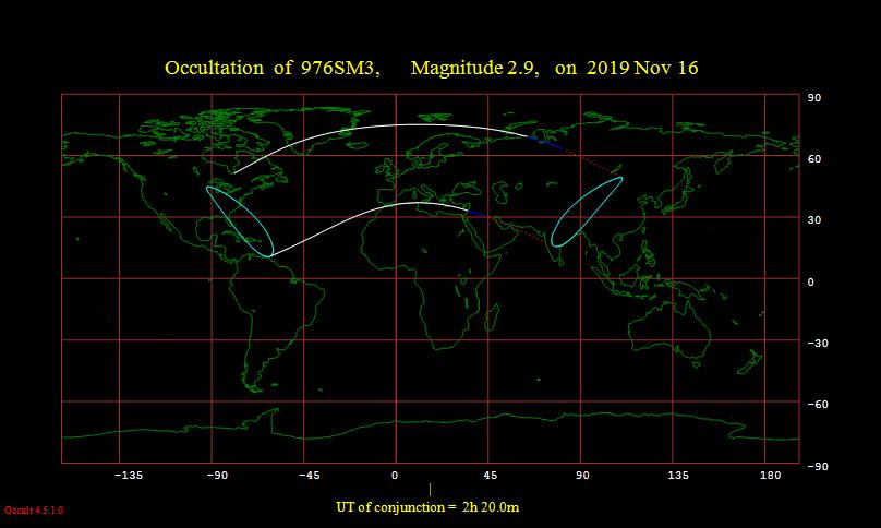 Occultation of Tejat November 16, 2019 visibility map
