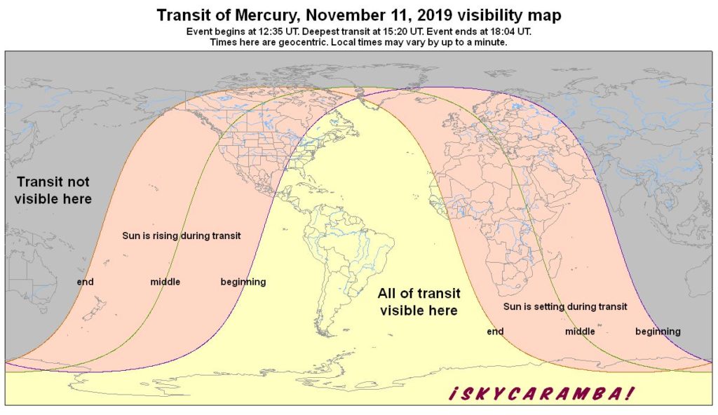 Transit of Mercury November 11, 2019 visibility map