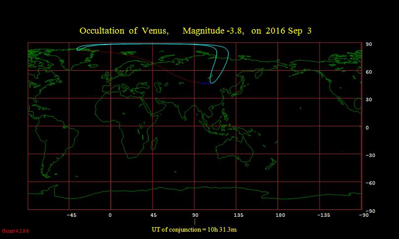 Visibility map for the moon occulting Venus on September 3, 2016