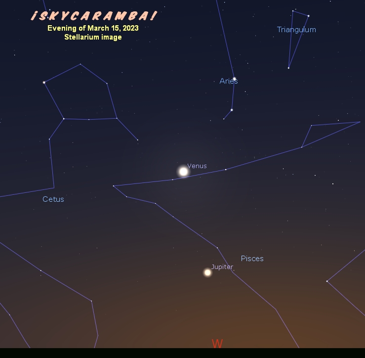 Venus and Jupiter, evening of March 15, 2023