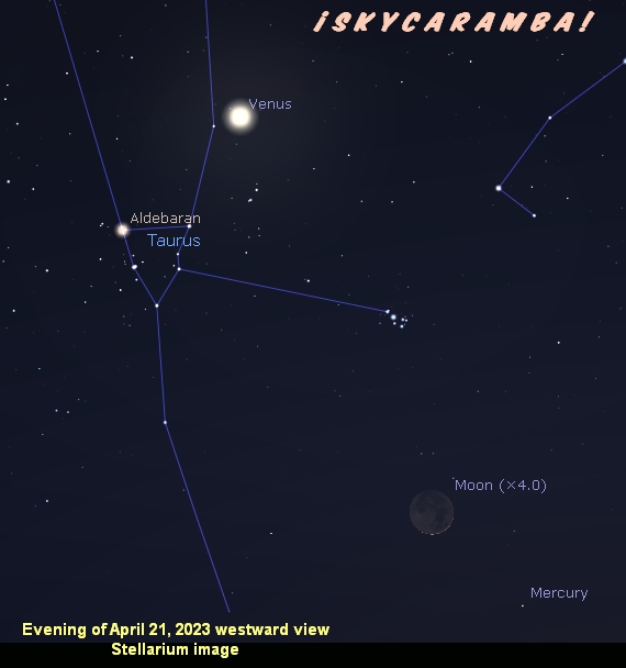 Venus, the moon, and Mercury on April 21, 2023