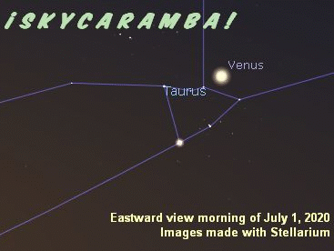 Venus moving through the Hyades V in Taurus in July 2020