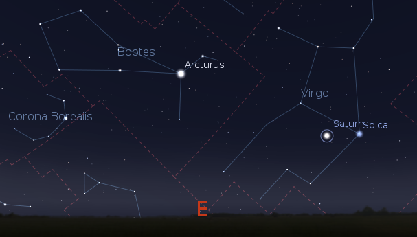 Saturn rising April 2012, image made with Stellarium