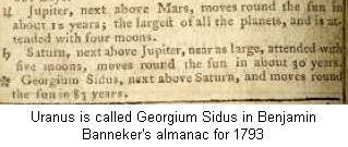 Uranus is called Georgium Sidus in Benjamin Banneker's almanac of 1793