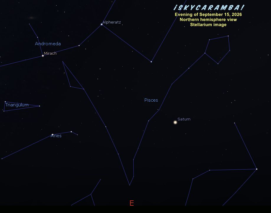 Saturn mid-month in September 2026, northern hemisphere view made with Stellarium