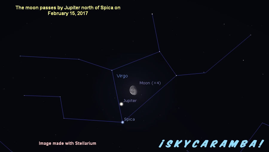 Jupiter, Spica, and the moon on Feb. 15, 2017