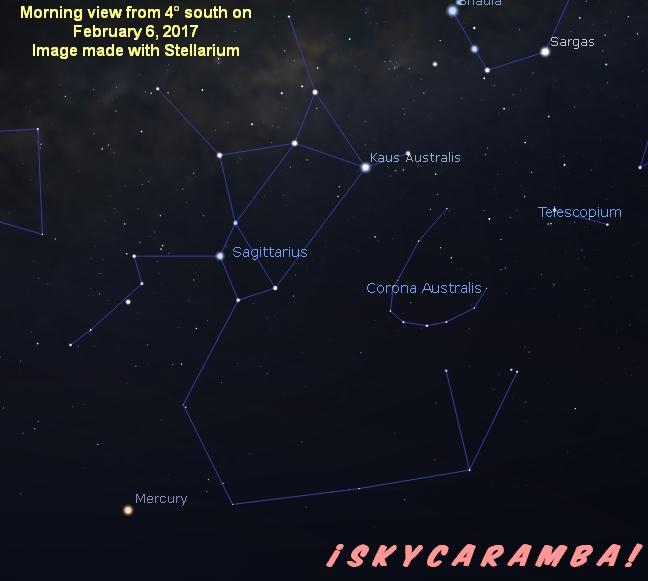 Mercury below Sagittarius early Feb. 2017