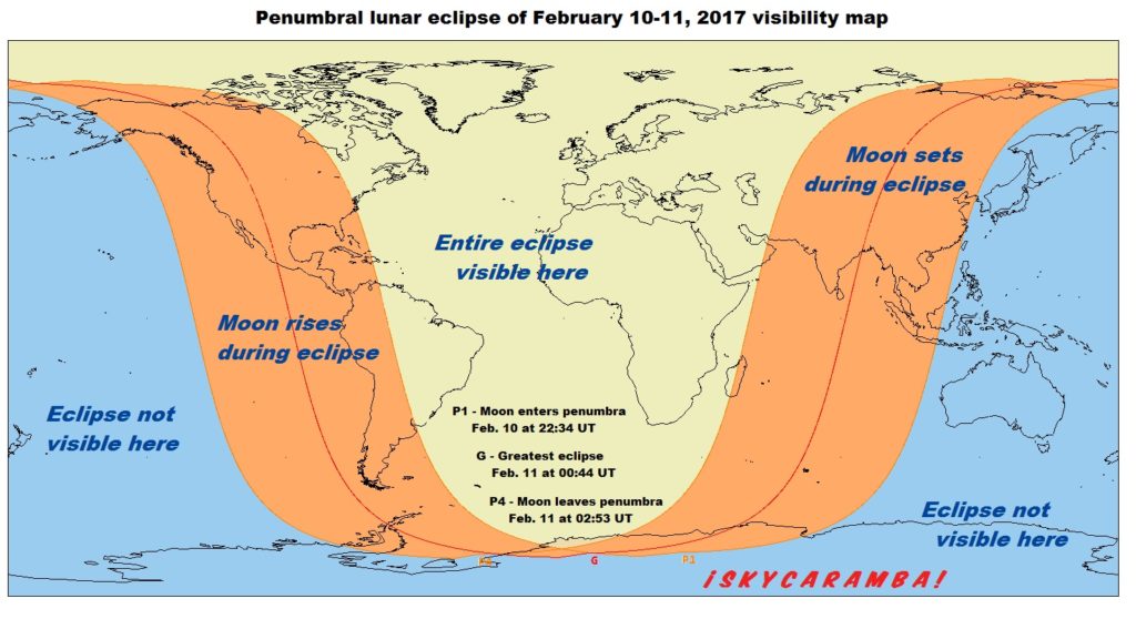 Visibility map for the penumbral Lunar Eclipse 02-11-2017